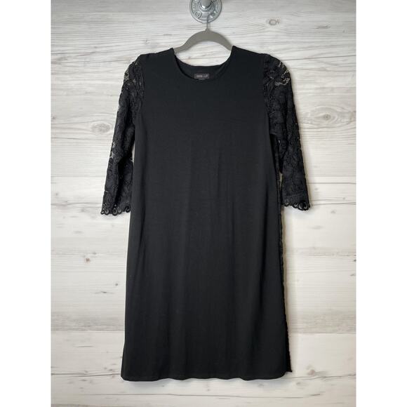 J Jill Wearever Dress Womens XS Petite Lace Sleeve Shift Classic Black - Picture 1 of 10